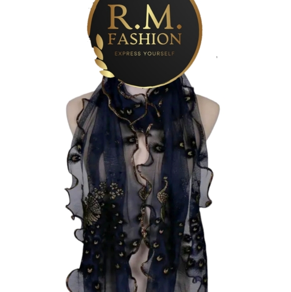 Luxury Peacock Embroidery Scarf - Picture 3 of 4